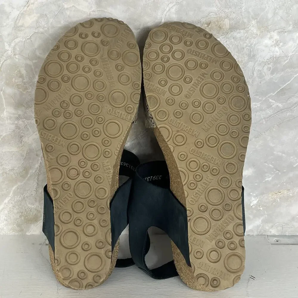 Mephisto Lissia Navy Wedge Comfort Sandal Women's Size 9.5